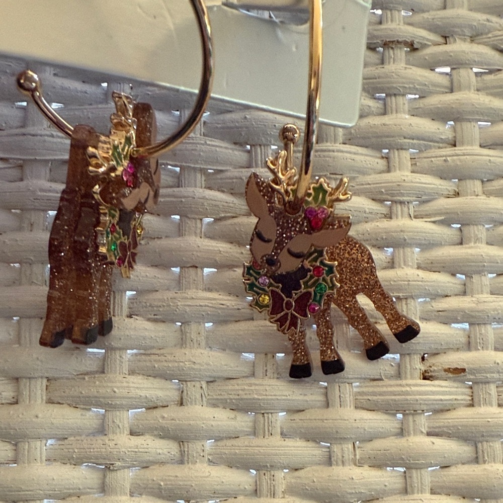 Sugarfix BaubleBar Festive Reindeer Earrings with Gold Hoops NWT - Picture 4 of 8